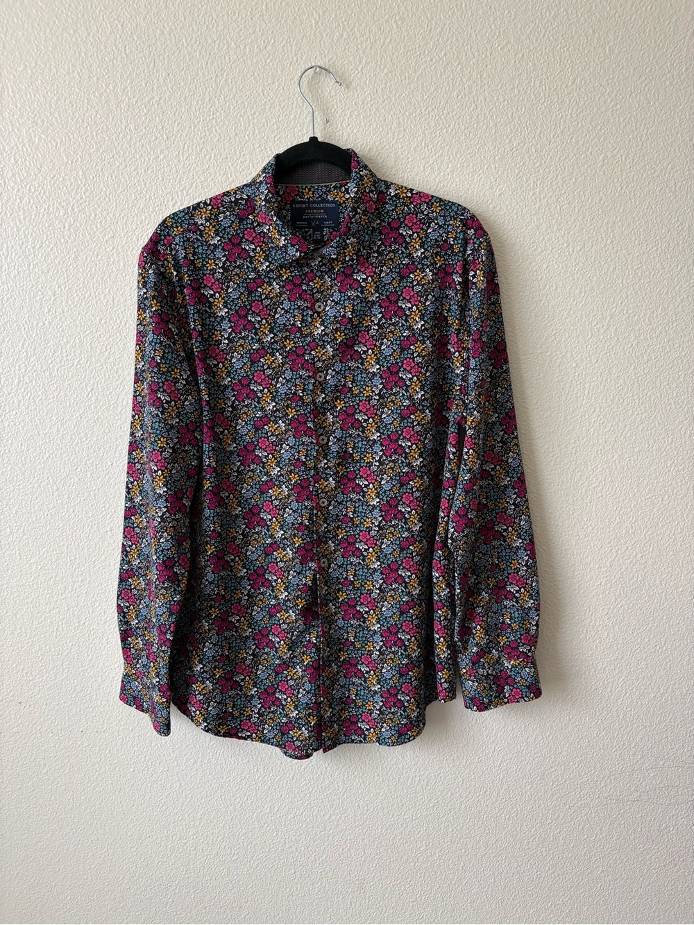 Report Collection Men’s Floral Button-Down Shirt - Pink, Blue, Yellow